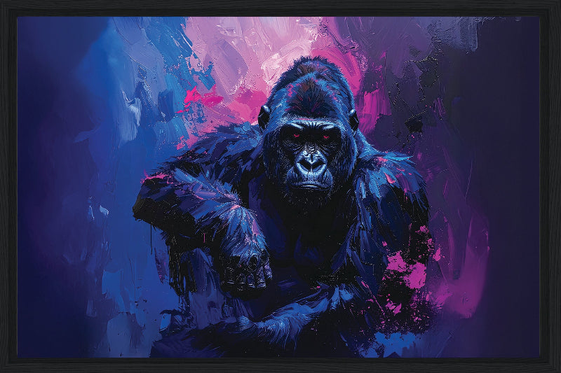 Gorilla with abstract blue and purple background framed canvas print wall art