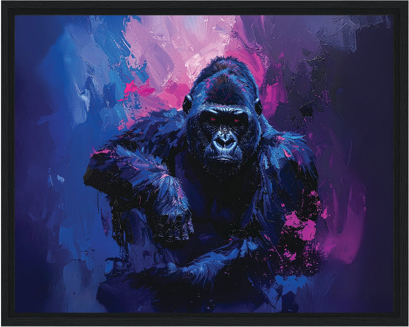 Gorilla with abstract blue and purple background framed canvas print wall art
