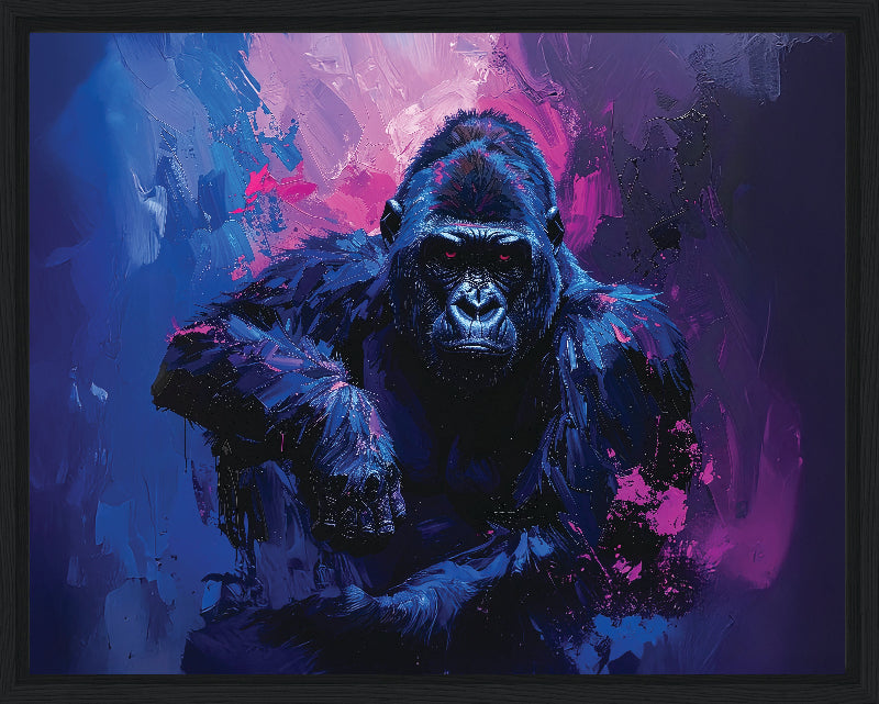 Gorilla with abstract blue and purple background framed canvas print wall art