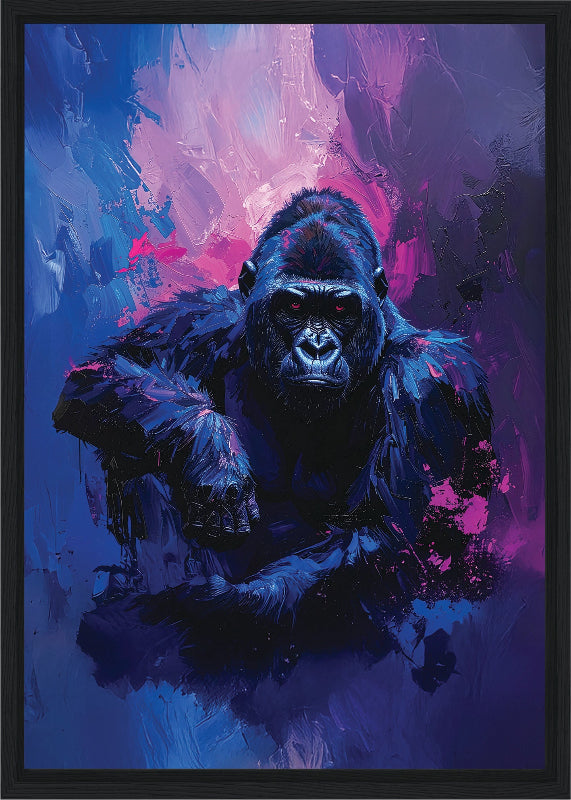 Gorilla with abstract blue and purple background framed canvas print wall art