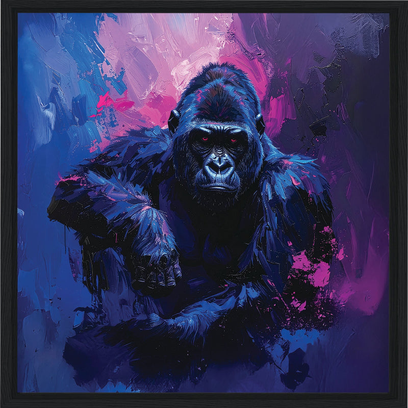 Gorilla with abstract blue and purple background framed canvas print wall art