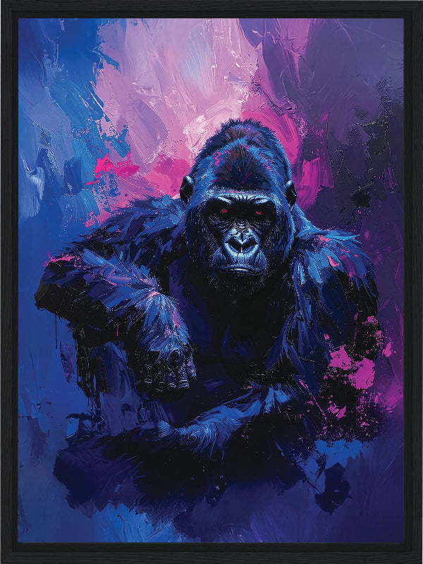 Gorilla with abstract blue and purple background framed canvas print wall art