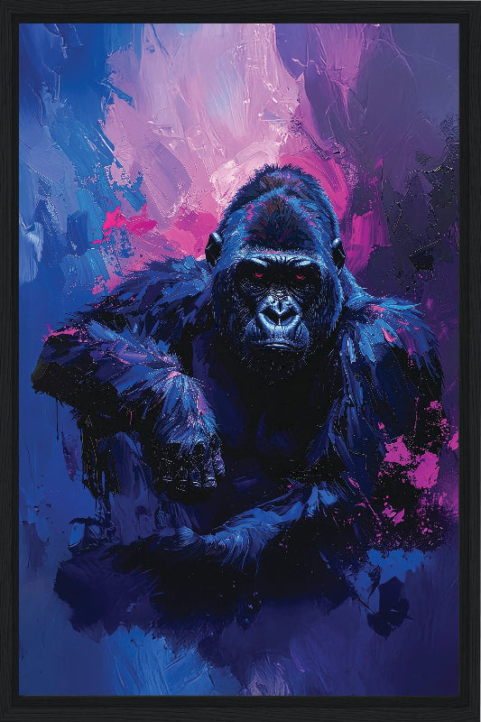 Gorilla with abstract blue and purple background framed canvas print wall art
