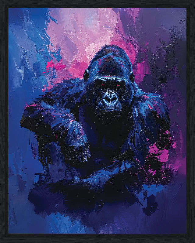 Gorilla with abstract blue and purple background framed canvas print wall art