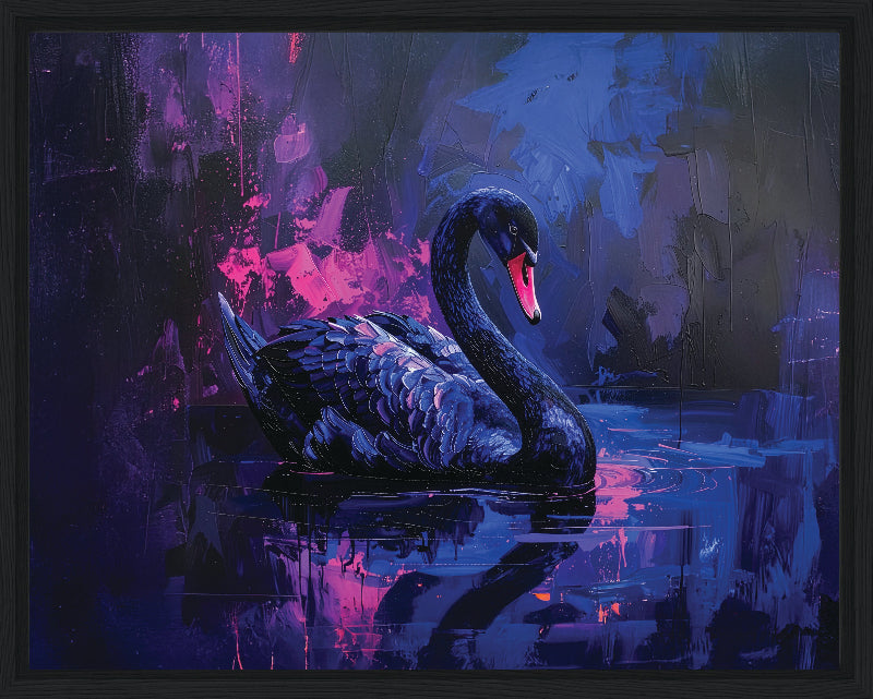 Swan painted style framed canvas print wall art 