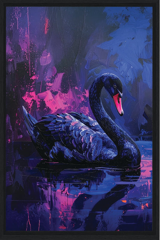 Swan painted style framed canvas print wall art 