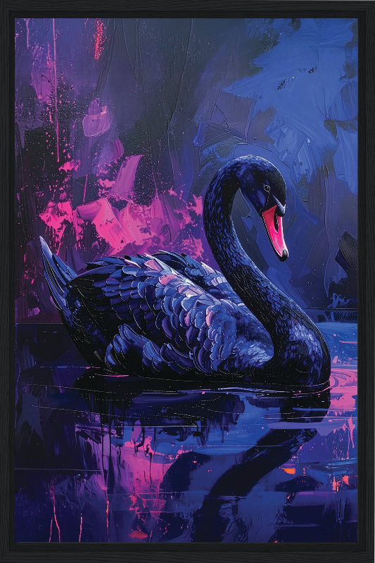 Swan painted style framed canvas print wall art 