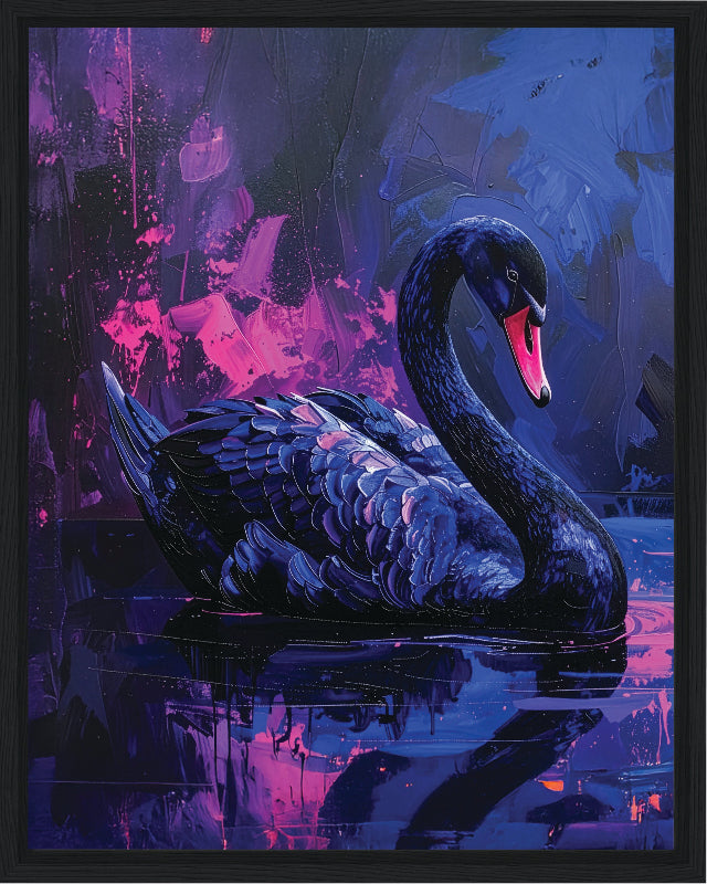 Swan painted style framed canvas print wall art 