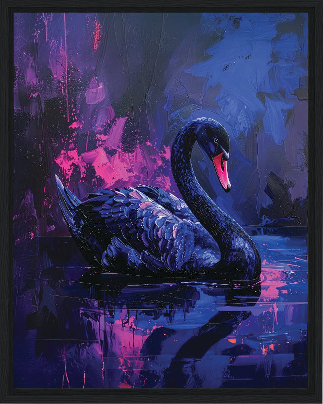 Swan painted style framed canvas print wall art 