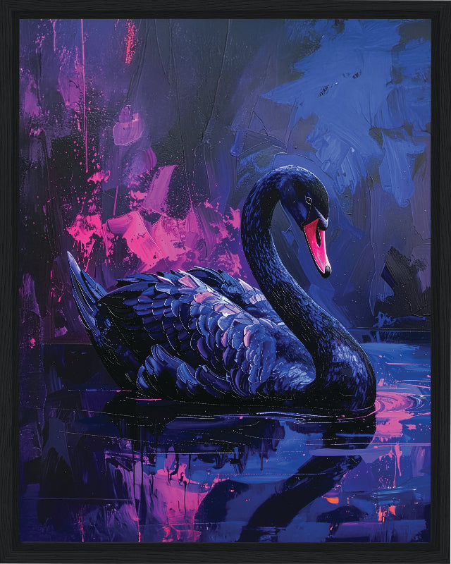 Swan painted style framed canvas print wall art 