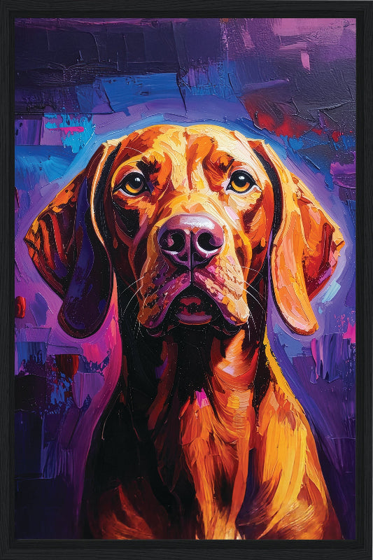 Colourful abstract vizsla painted style framed canvas