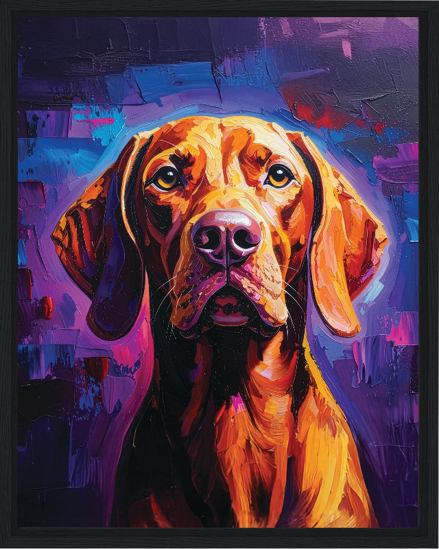 Colourful abstract vizsla painted style framed canvas